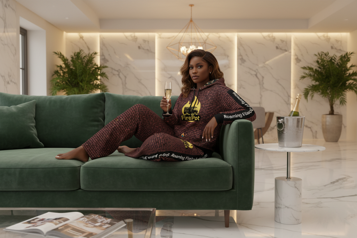 Black Woman in FirePot Brick Wall Set - Luxury Sofa