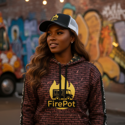 Close-up detail shot - hoodie and cap branding